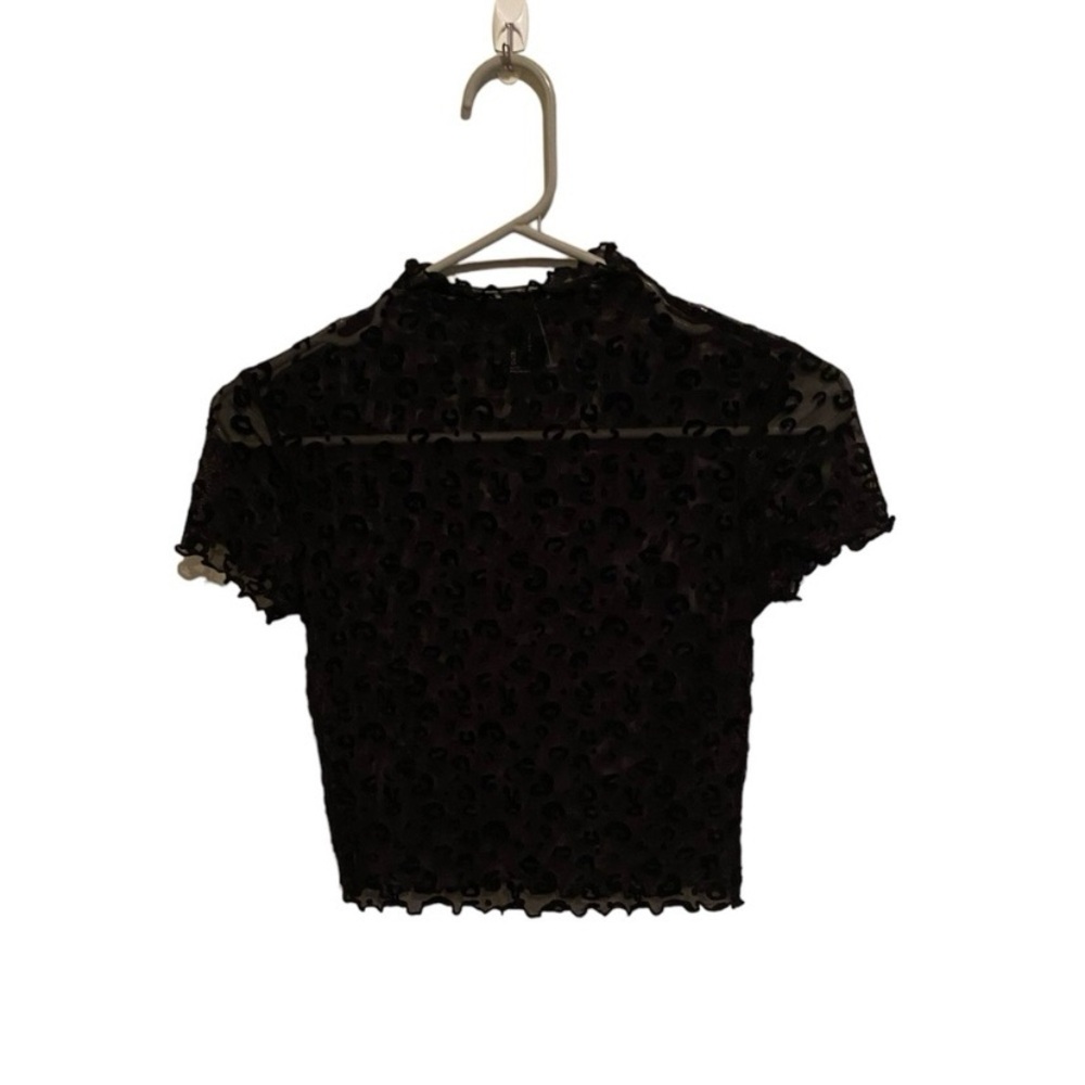 Forever 21 Black Sheer Mesh Leopard Print Crop Top size small NWOT